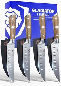 Dalstrong Steak Knife Set-4pc 5" Straight Blade Edge-Gladiator Series-Forged German High-Carbon Steel-w/Sheaths-Olive ABS Handle-Giftable Dinner Set Kitchen Knives