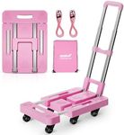 OUNAN 90° Multi-Functional Folding Hand Truck,500lbs Heavy Duty Dolly - Dolly Cart with 6 Wheels & 2 Elastic Ropes, Hand Cart with Upright Handle for Moving, Trolley, Travel, Office and Home Use(PINK)