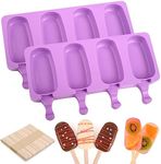 WMKGG Popsicle Silicone Molds Set, 2 PCS Ice Cream Molds with 50 Wooden Sticks for Cake Pop, Ice Pop, Cakesicles (Standard Size/Purple)