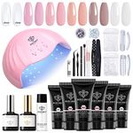 Modelones Poly Nail Gel Kit - 6 Colors Nail Extension Gel with 48W Nail Lamp Slip Solution Rhinestones Glitter Kit for Nail Manicure Beginner Starter Kit DIY at Home