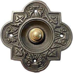 Cast Iron Traditional Quatrefoil Shape Doorbell Push Button |10cm x 10cm | Brass Push Button with cast Iron Surround | Vintage Style Door Bell Push