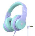 iClever HS19S Kids Headphones with Mic, 85/94dB Volume Limiter - Shareport - Over Ear Stereo Headphones for Kids Boys Girls, Foldable 3.5mm Jack Wired Headphones for iPad/Tablet/School/Travel