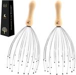 USAGA 28 Finger Head Scratcher, Head Massager, Scalp Massager, Head Whisk Massager for Head Hair Body Massage and Stress Relax, Wire Massager Wood Handle (2 Pack)