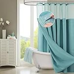 Waffle Weave Shower Curtain With Liner Sets - Modern Shower Curtain for Bathroom With Mesh Top Window - Premium Quality Fabric Snap Shower Curtain