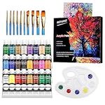 ARTKUNST Acrylic Paint Set, 24 Rich Pigment Colors with 10 Art Brushes for Painting Canvas, Wood, Ceramic & Fabric, Rich Pigments Lasting Quality for Beginners, Students & Professional Artist