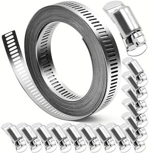 SMLCON 304 Stainless Steel Hose Clamps - For DIY,Cut-To-Fit 19.5 FT Metal Strap + 15 Stronger Fasteners Assortment Kit Large Adjustable Worm Gear Band Screw Clamps Duct Pipe Metal Clamp Strapping