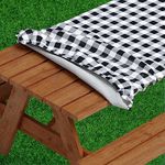 Sorefy Vinyl Fitted Picnic Table Cover, Checkered Design, Flannel Backed Lining, 30" x 96" Black