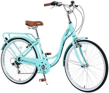 esheno 26 Inch Beach Cruiser Bike for Women, Hybrid Cruiser Bike with Adjustable Seat, 7 Speeds Commuter Bike with Anti-Skid Tires& V-Brakes, Lightweight Carbon Steel Bike for Women, Multiple Colors