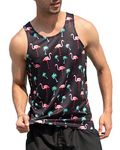 uideazone Aloha Shirt for Men Sleeveless Coconut Palm Tree Flamingo Beach Shirt Quick Dry Gym Sport Vest