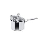 Meyer Select Nickel Free Stainless Steel Saucepan | Sauce pan with triply Base| Sauce Pot with Straining Glass Lid |Milk pan with Lid | Gas and Induction Compatible, 16cm/ 1.95 Liters, Silver