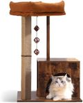 FUKUMARU Cat Scratching Post, (2024 Upgrade) Retro Style Cat Tree with Unique Square Post, Wooden Cat Tower with silvervine Balls, Modern Cat Condo Scratcher for Indoor Cats