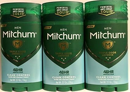 Mitchum Antiperspirant & Deodorant For Men - Invisible Solid - Clean Control - Net Wt. 2.7 OZ (76 g) Per Stick - Pack of 3 Sticks