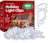 All-Purpose Holiday Light Clips [Set of 200] Christmas Light Clips, Outdoor Light Clips - Mount to Shingles & gutters - Works with Mini, C6, C7, C9, Rope, Icicle Lights - No Tools Required - USA Made