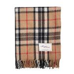 The Scotland Kilt Company Picnic Rug Scottish Tartan Throw in Thomson Camel - Warm 100% Wool Travel Blanket with Fringed Edges - 60 x 70”