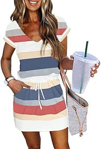 Womens Summer Dress Lantern Sleeve Square Neck Tie Front A-Line Double Layer Hem Mini Dresses