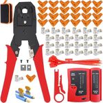 TAIWAIN RJ45 Crimper RJ11/RJ12 Network Cable Crimping CAT5 CAT6 Repair Maintenance Crimp Tool Cutter Kit Connectors Tester Ethernet LAN Stripper Punch Down Set (Red)