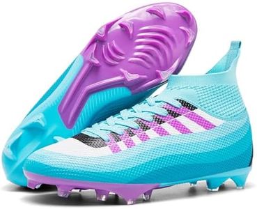 KIUSMETY Soccer Cleats for Mens Womens Lace-Up Outdoor Professional Training Turf Football Boots High Ankle Baseball Shoes Blue Size 12.5