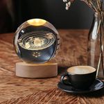 DIBEJI 3D Galaxy Crystal Ball Night Led Lamp, Solar System Crystal Ball Night Light, Usb Powered 2.4 Inch Wooden Base Galaxy Glass Ball Night Light Lamp