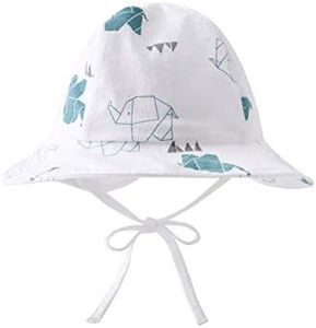 pureborn Newborn Unisex Baby Sun Hat Wide Brims Bucket Hat Sun Protection with Straps Cartoon Elephant 0-3 Months
