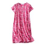 PNAEONG Women's Cotton Nightgown Sleepwear Short Sleeves Shirt Casual Print Sleepdress, Pink Dream, X-Large