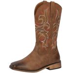 SheSole Women's Square Toe Western Cowgirl Cowboy Boots Mid Calf Embroidered Brown UK Size 7