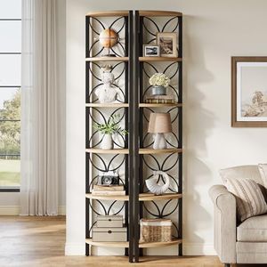 Tribesigns 6-Tier Corner Shelf, Set of 2, Industrial 70.9" Rustic Corner Bookshelf Display Shelf for Living Room, Wooden Shelving Unit Plant Stand Storage Rack for Bedroom, Bathroom, Natural