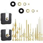 2 Pack Silent Quartz Clock Movement, 6 Pairs Long Axis and Short Axis Clock Mechanism with Manual Battery Power, Wall Clock Mechanism Parts Motor Replacement DIY Repair Parts (Gold)