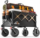 Big Rubber Wheels Beach Wagon Cart Foldable, 9x3 All-Terrain Wheels, Heavy Duty Collapsible Utility Wagon with 330lbs Capacity, Compact Storage, Easy Transport for Sand Camping Sports, Black