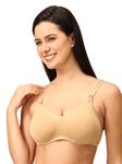 The Mom Store Mom Nursing Bra | Full Coverage Non Padded Bra | Feeding Bra | Maternity Bra | Non Wired Bra | Cotton Blend | Beige | 34D