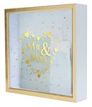 MIMOSA MOMENTS Wedding Gift Card Box for Wedding Reception, Gold and white box with Rhinestones on glass Tabletop Desk Display (Mr & Mrs)