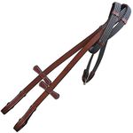 Exion Four Row Lined Rubber Web Reins with 7 Hand Stoppers and SS Buckles | English Reins for Horses | Dressage Reins, Oak Brown, Full - VT Leather (Advance Rider)