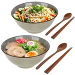 2 Set Ceramic Ramen Bowl - Japanese Noodle Bowls with Chopsticks & Spoons for Soup Ramen Pasta Fruit Salad Rice Food - 1100 ML, Microwave Safe, 20CM - Housewarming Gifts for New Home