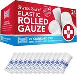 Swiss Safe Long Elastic Stretch Gauze Rolls, 4 Inch x 8 Yards, (24 Pack)