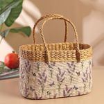 Habere India-All the Cultures Fabricating India Picnic Baskets | Lunch Basket | Jute/Cane Basket for Gifting | Tiffin Bag | Wicker Fruit Baskets (Design 01; L27 x W19 x H18 cm)