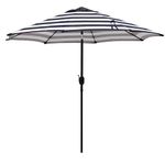 Blissun 9' Outdoor Patio Umbrella, Striped Patio Umbrella, Outdoor Table Umbrella, Market Umbrella with 8 Sturdy Ribs, Push Button Tilt and Crank (Black & White Stripe)