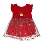 Bold N Elegant Silver Sequin Embroidered Crown Princess Text Print Party Tutu Dress Frock for Infant Toddler Baby Girls (Red, 2-3 Years, 2_Years)