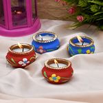 STLYZ 15 pcs. Colourful Handmade Wax Diyas for Diwali Hand Painted Decorative Clay Mitti Diya with Wax Filled Deepak Lanterns for Diwali Decoration (Pack of 15)