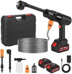 Portable Cordless Pressure Washer, 600 PSI 21V Rechargeable Two Batteries Powered Pressure Washer,6-in-1 Nozzle with Standard Nozzle for Car Floor Wall Fence Cleaning