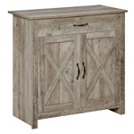 HOMCOM Farmhouse Barn Door Sideboard Accent Buffet Storage Cabinet Coffee Bar for Living Room, Entryway, Ash Grey