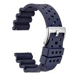 WOCCI 22mm Ventilated Watch Strap for Men (Not Silicone), FKM Rubber, Silver Buckle (Navy Blue)