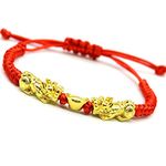 MANRUO Feng Shui The Best Red String Bracelet with Double Pi Xiu/Pi Yao and Golden Wealth Ingots Bracelet Jewelry Attract Wealth and Good Luck