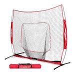 PowerNet 7x7 PRO Net with One Piece Frame (Red) | Baseball Softball Practice Net | Training Aid for Hitting Pitching Batting Fielding Portable Backstop | Bow Style Frame | Non-Tip Weighted Base