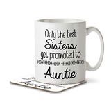 The Inky Penguin - Best Sisters Promoted to Auntie - Baby Announcement Mug and Coaster, Ceramic, 11fl. oz.