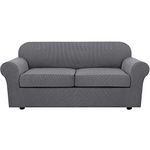 3 Piece Stretch Sofa Covers for 2 Cushion Sofa Couch Covers for Living Room Sofa Slipcovers Furniture Cover (Base Cover Plus 2 Seat Cushion Covers) Thicker Jacquard Fabric(Large Sofa, Grey)