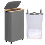 efluky Slim Laundry Basket with Lid, 75L Narrow Washing Basket on Wheels, Foldable Small Laundry Baskets for Dirty Clothes, Cloth Storage Basket