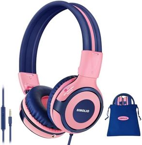 SIMOLIO Kids Headphones with 75dB,85dB,94dB Volume Limited & Share Jack, Headphones for Girls with Mic, Durable Children Headphones with Safe Volume, On-Ear Kids Headsets for Gift/School/Plane (Pink)