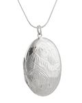 FashionJunkie4Life Picture Locket Necklace for Women | Large Oval Floral Engraved Photo Locket | 925 Sterling Silver Necklace | 18” Photo lockets Necklaces for Women, Men & Teenagers