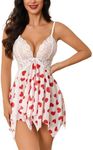 Avidlove Babydoll Lingerie for Women Sexy Chemise Nightgown Lace Lingerie Dress Red Heart Print X-Small