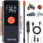 Teffim Tire Inflator Portable Air Compressor with Digital Pressure Gauge, 12V Smart Air Pump for Car Tires, Motorcycle, SUV, Electric Bike, Bicycle, Sports Balls with 10000mAh Battery & LED Light (1)