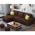 Casaliving Rolando LHS 4 Seater L Shape Sofa with 2 Puffy Set for Living Room | Colour - Brown | Premium Fabric Sofa